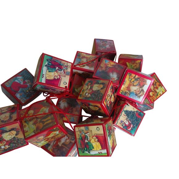 Vintage Old World Santa Claus Paper Box Ornaments Garland Set of 24 READ AS IS - Picture 8 of 8